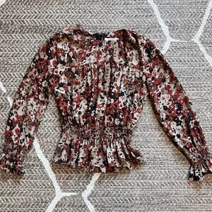 Victor Alfaro Collective Floral Long Sleeve Smocked Top Sz Medium